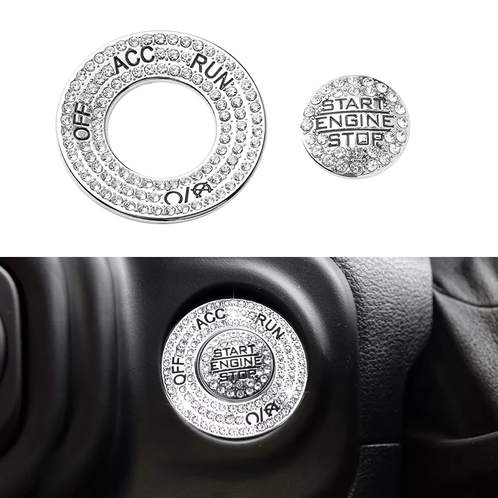 1797 For Jeep Wrangler Jl Accessories Gladiator Jt 2018 2019 2020 2021 2022 Bling Push Start Button Cover Engine Start Stop Button Cap Ring Sticker Trim Silver Crystal Pack Of 2