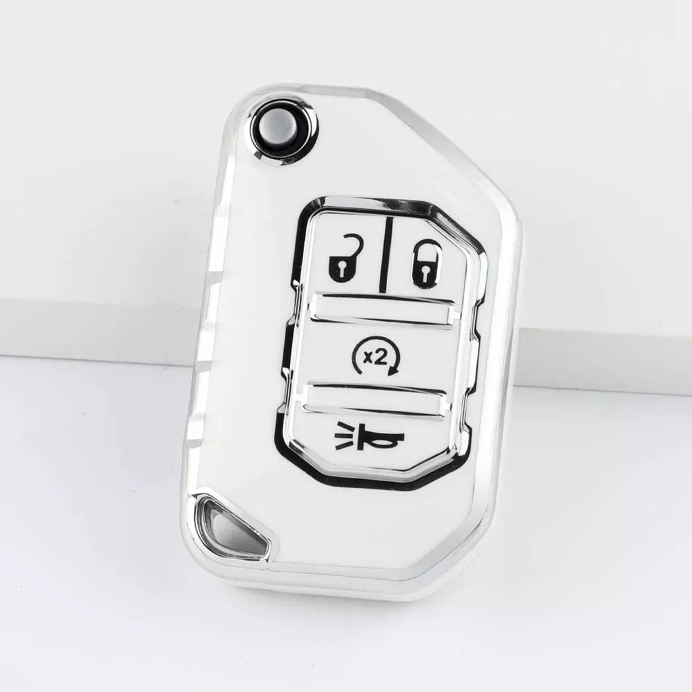 1797 Key Fob Cover For Jeep Wrangler Jl Jlu Gladiator Jt Accessories 2018 - 2022 Car Remote Key Case Shell 4 Button White Silver Tpu