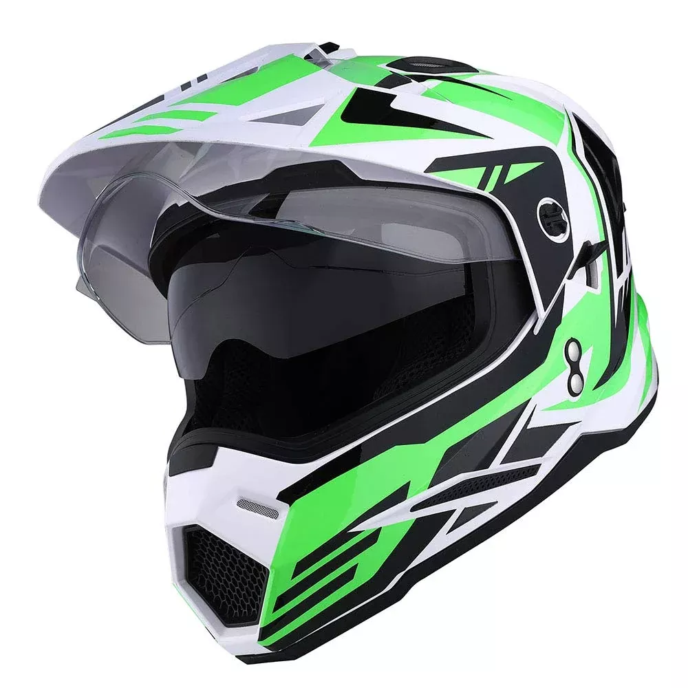 1Storm Dual Sport Motorcycle Helmet - Full Face, Dual Visor, Small, Storm Force Green, Model HF802, Plastic
