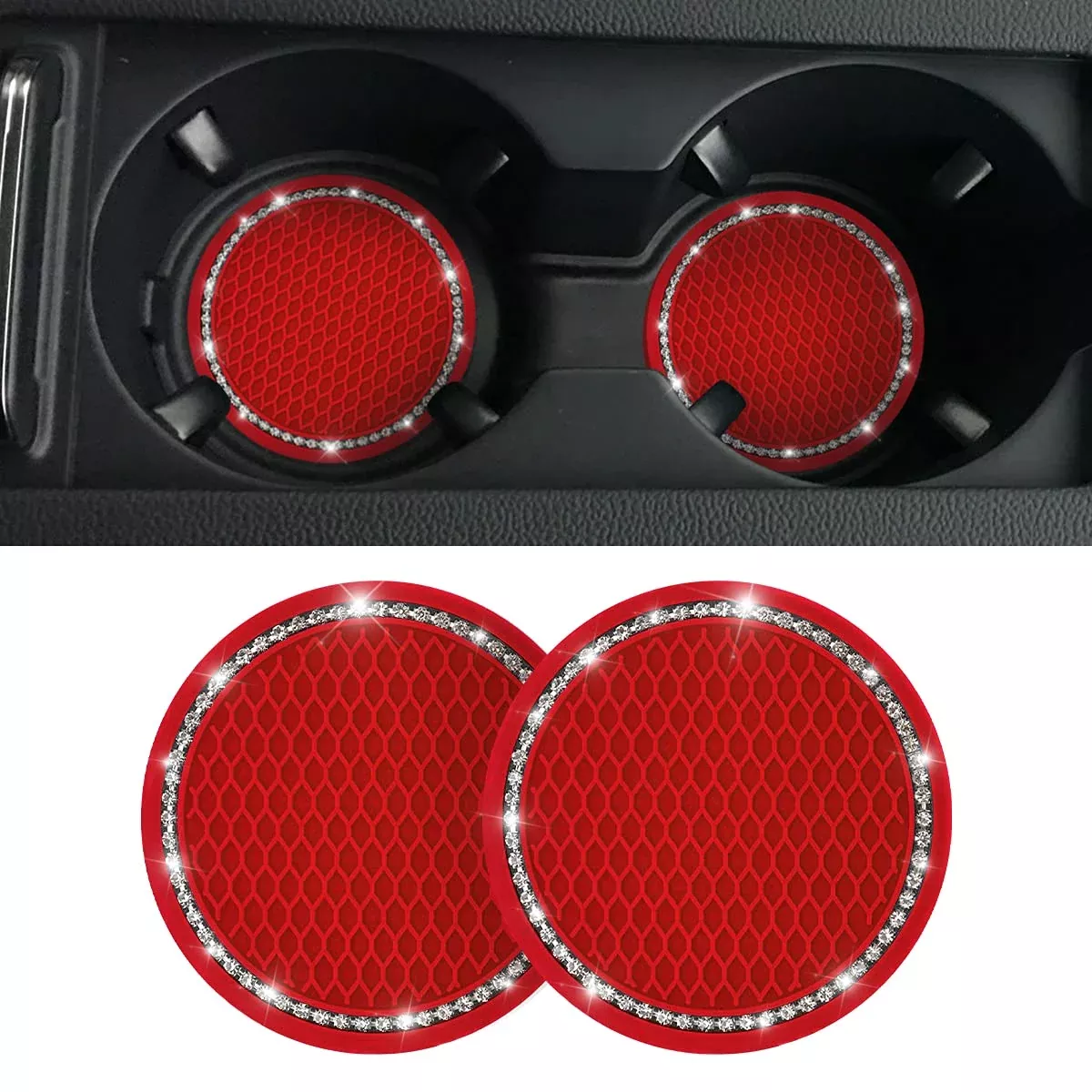 2Pcs Universal Bling Car Cup Coaster,Rhinestone Car Accessories 2.75 Inch Car Cup Holder Insert Mat Pad Set,Suitable For Most Car Interior (Blue)