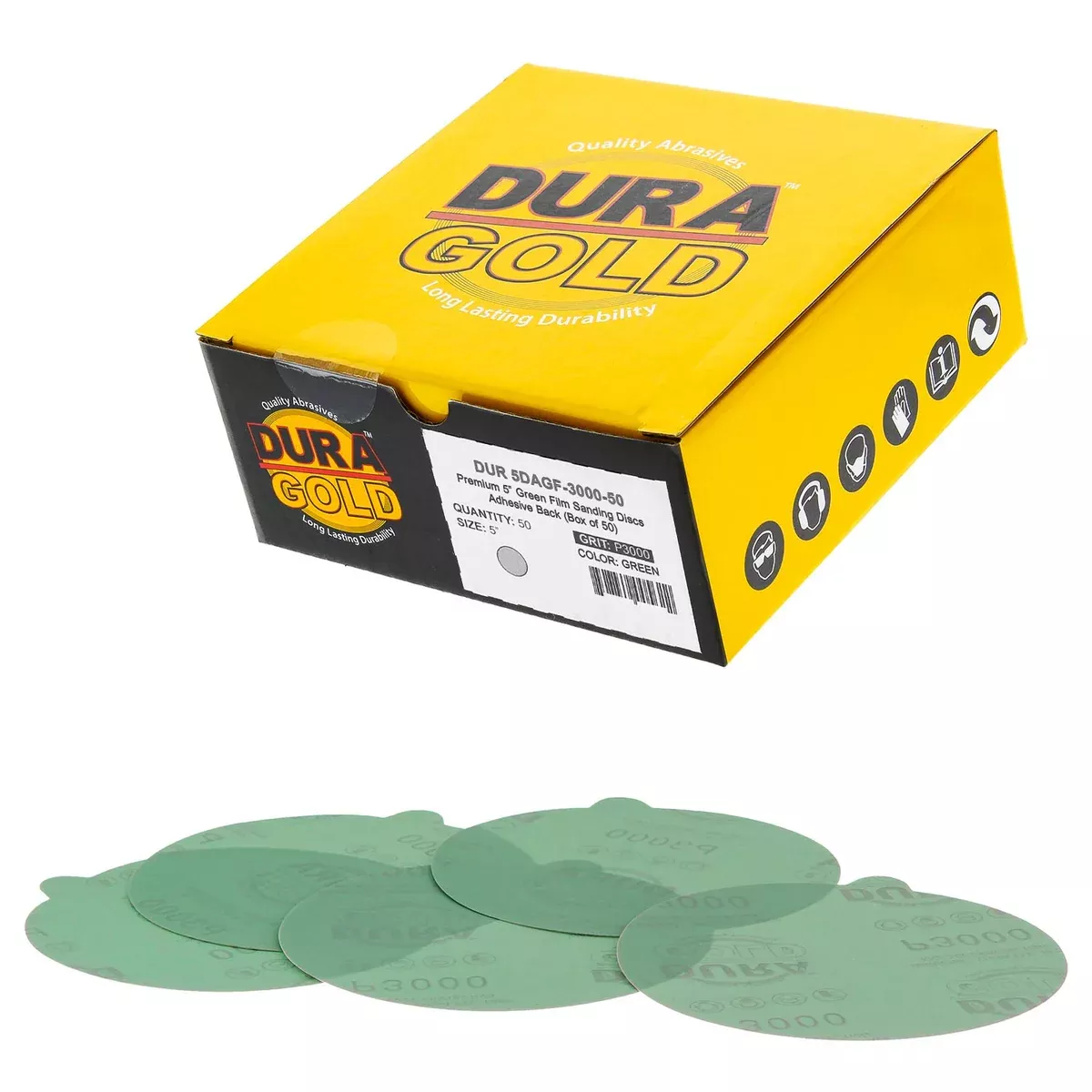 3000 Grit - 5" Green Film - PSA Self Adhesive Stickyback Sanding Discs for DA Sanders - Box of 50