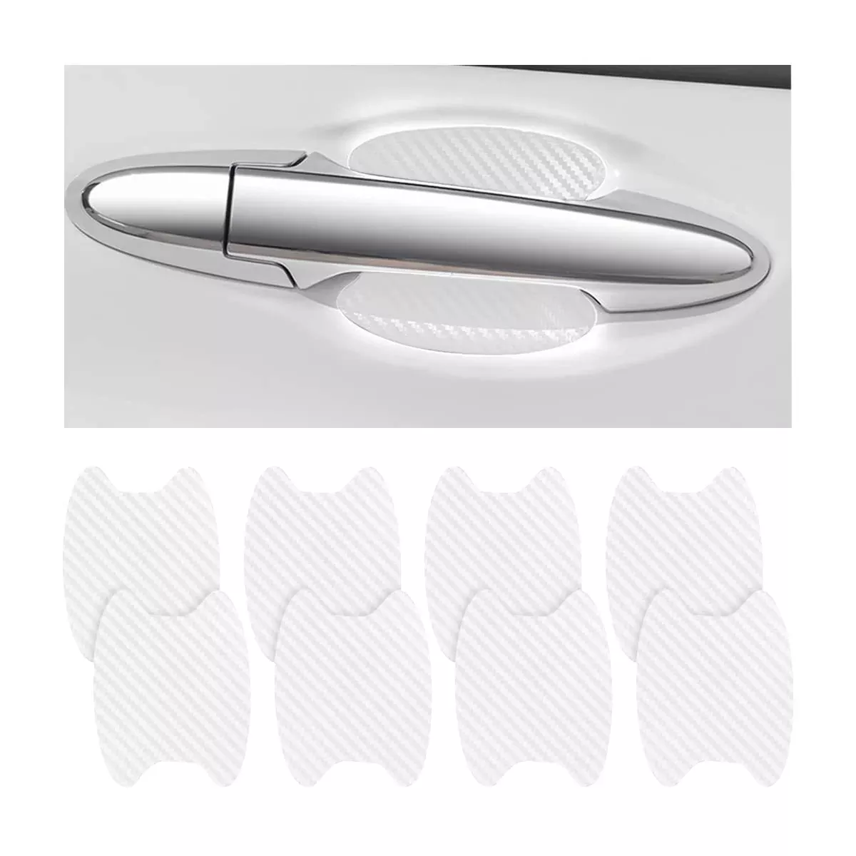 8Pcs Car Door Handle Sticker, Carbon Fiber Anti-Scratches Car Door Cup Protector, Non-Marking Auto Door Handle Protective Film, Self-Adhesive Door Side Paint Protector For All Cars (Silver/8 Pcs)
