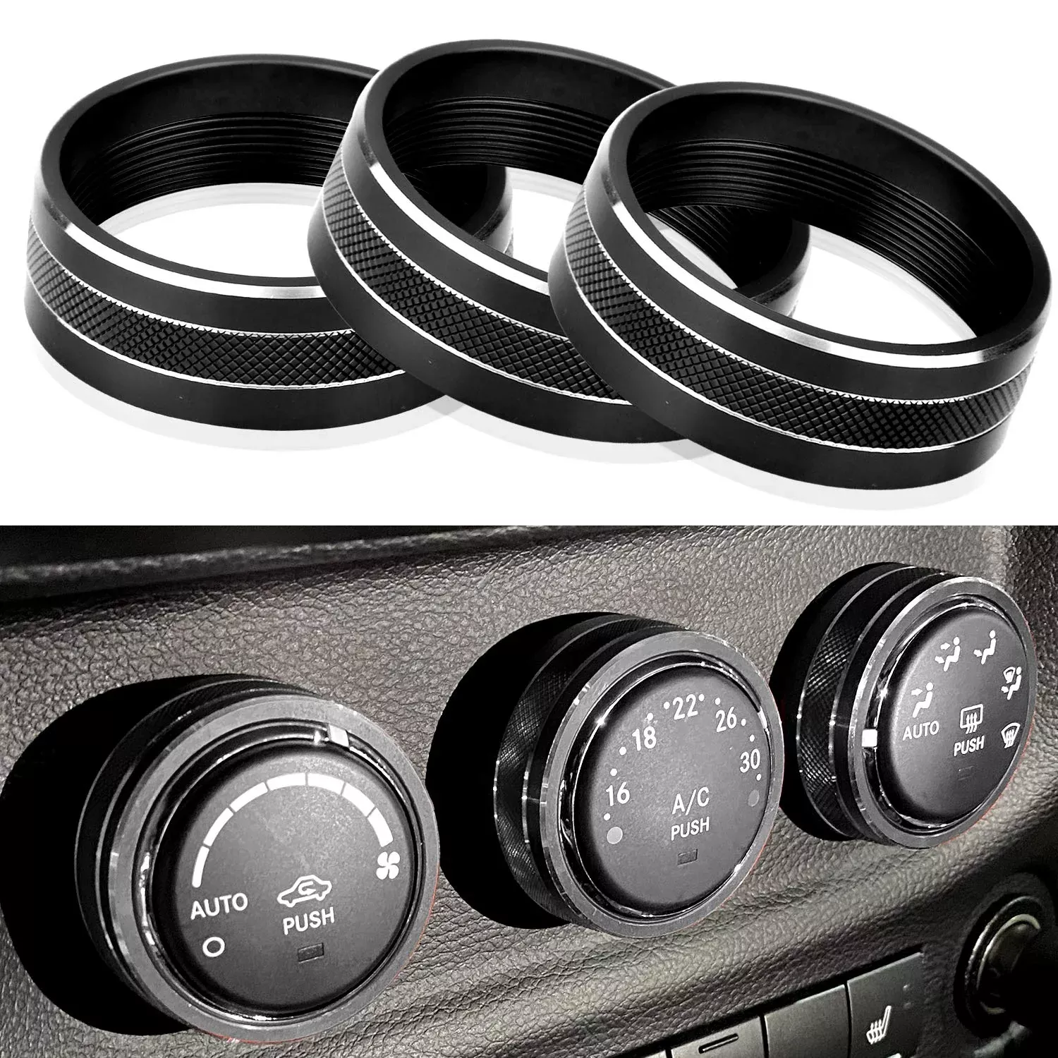 Ac Climate Control Knob Ring Air Conditioner Switch Volume Cover Compatible With 2011-2017 Jeep Wrangler Jk Jku/Dodge Challenger 2008-2014 Interior Conditioning Accessories Trim (Black)