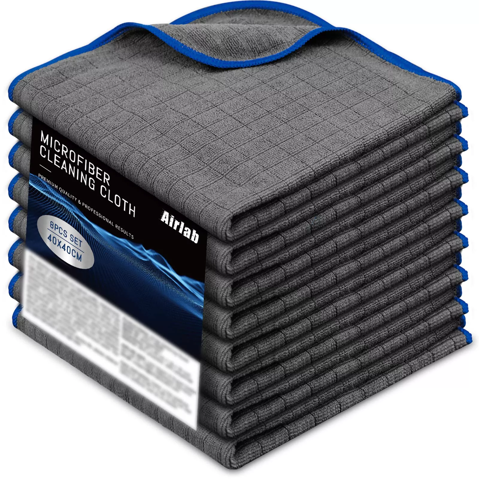 Airlab Microfiber Towels For Cars Wash & Drying Auto Detailing, Highly Absorbent, Lint-Free, Streak-Free, All-Purpose Cleaning Cloths For Household, 16 X 16, Pack Of 8, Grey