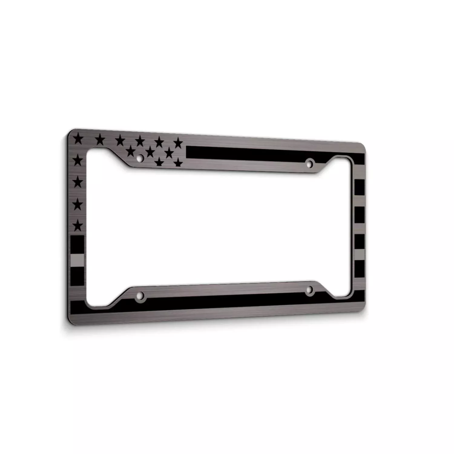 American Flag License Plate Frame - Thin Gray / Silver Line- Car Tag Frame -Gray On Brushed Correctional Officers