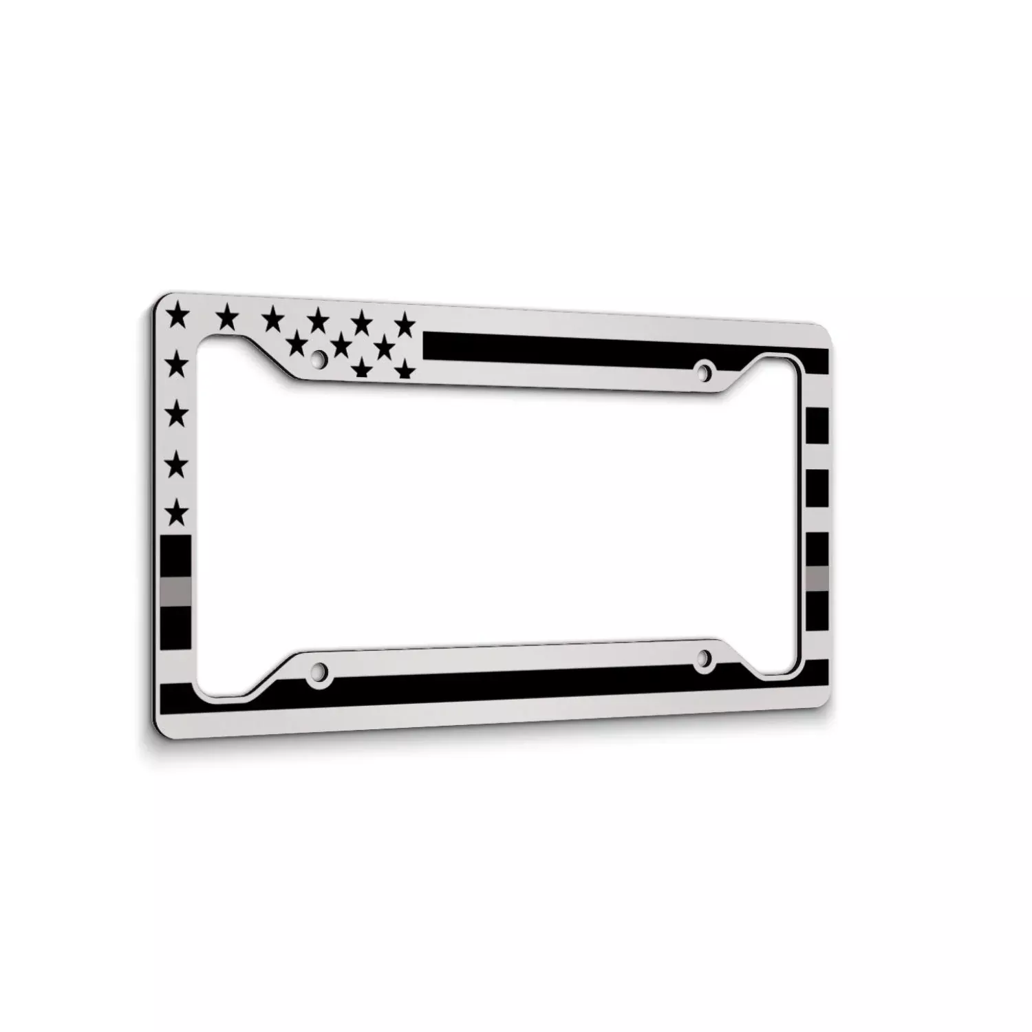 American Flag License Plate Frame - Thin Gray / Silver Line- Car Tag Frame -Gray On White Correctional Officers