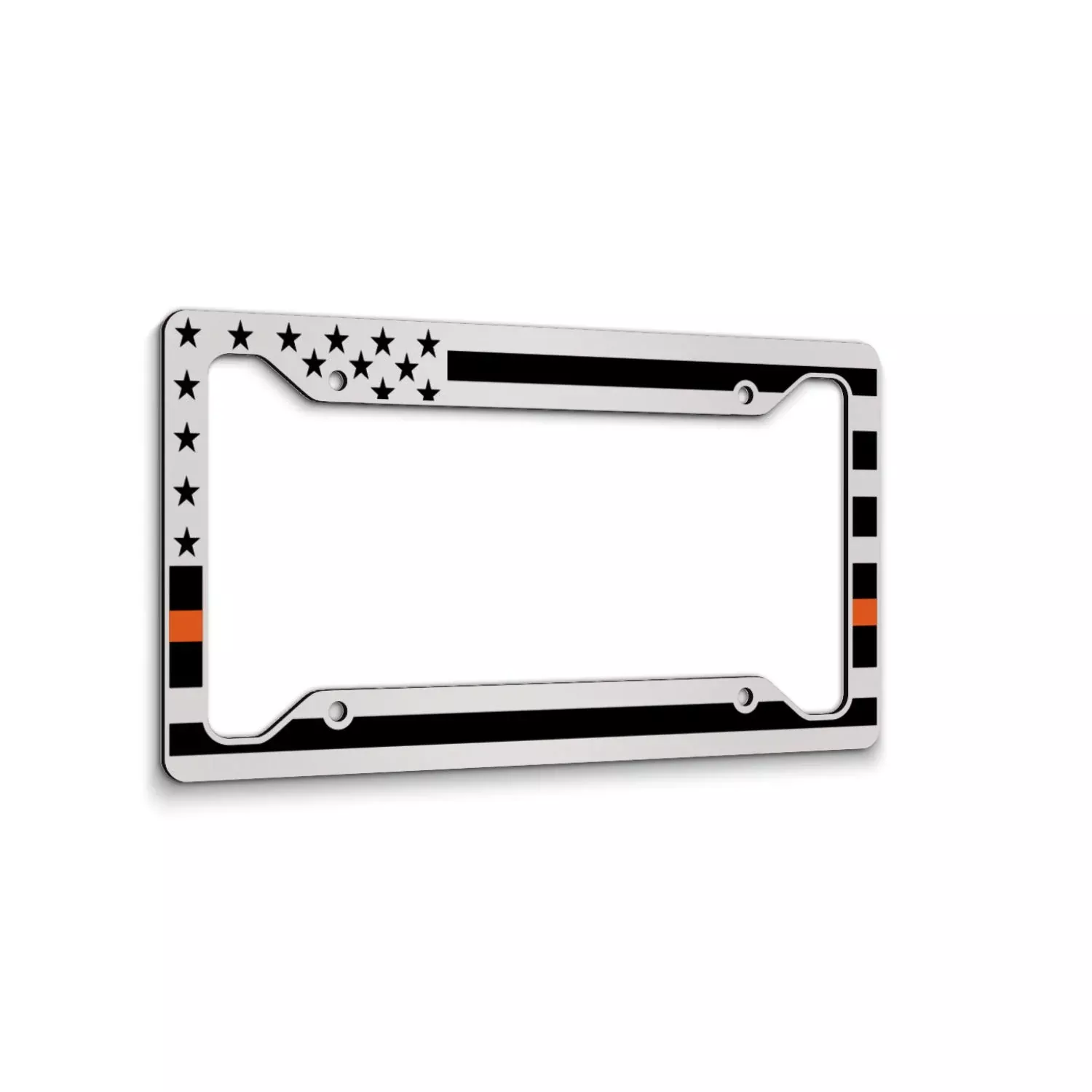 American Flag License Plate Frame - Thin Orange Line- Car Tag Frame -Orange On White Search And Rescue Sar