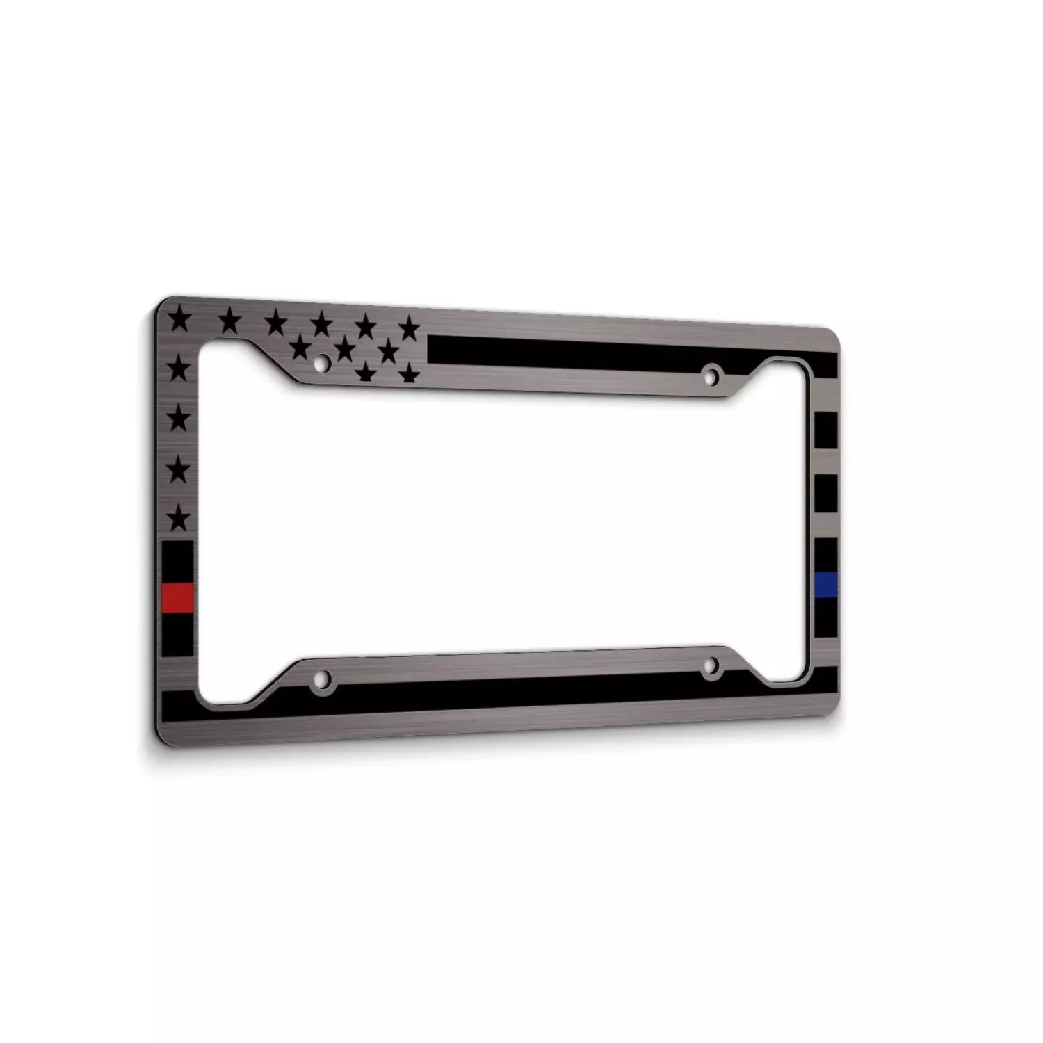 American Flag License Plate Frame - Thin Red Line Thin Blue Line- Car Tag Frame -Red Blue On Whiite Police Firefighter