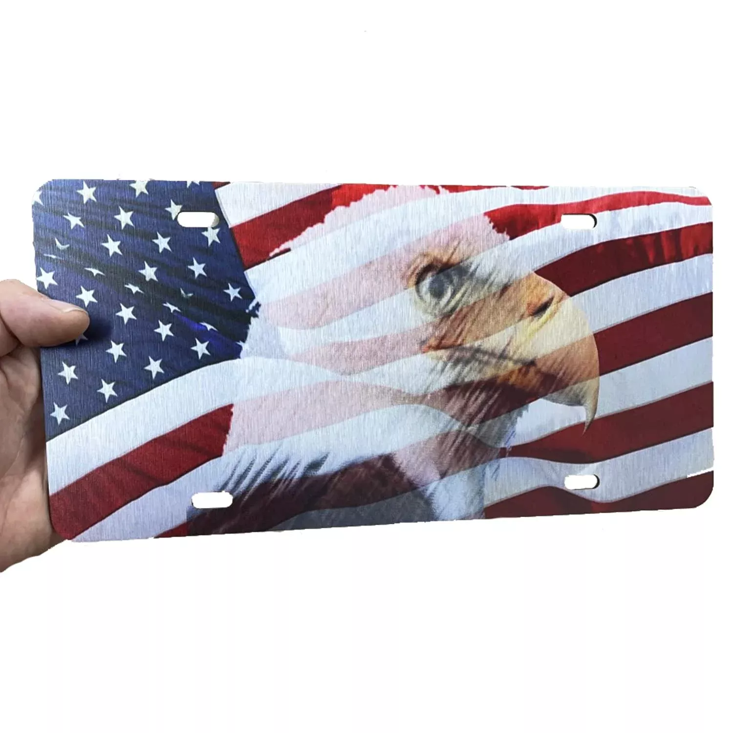 American Flag License Plate On 1/8 Brushed Aluminum Composite Heavy Duty Patriot Usa Car Tag Eagle Edition