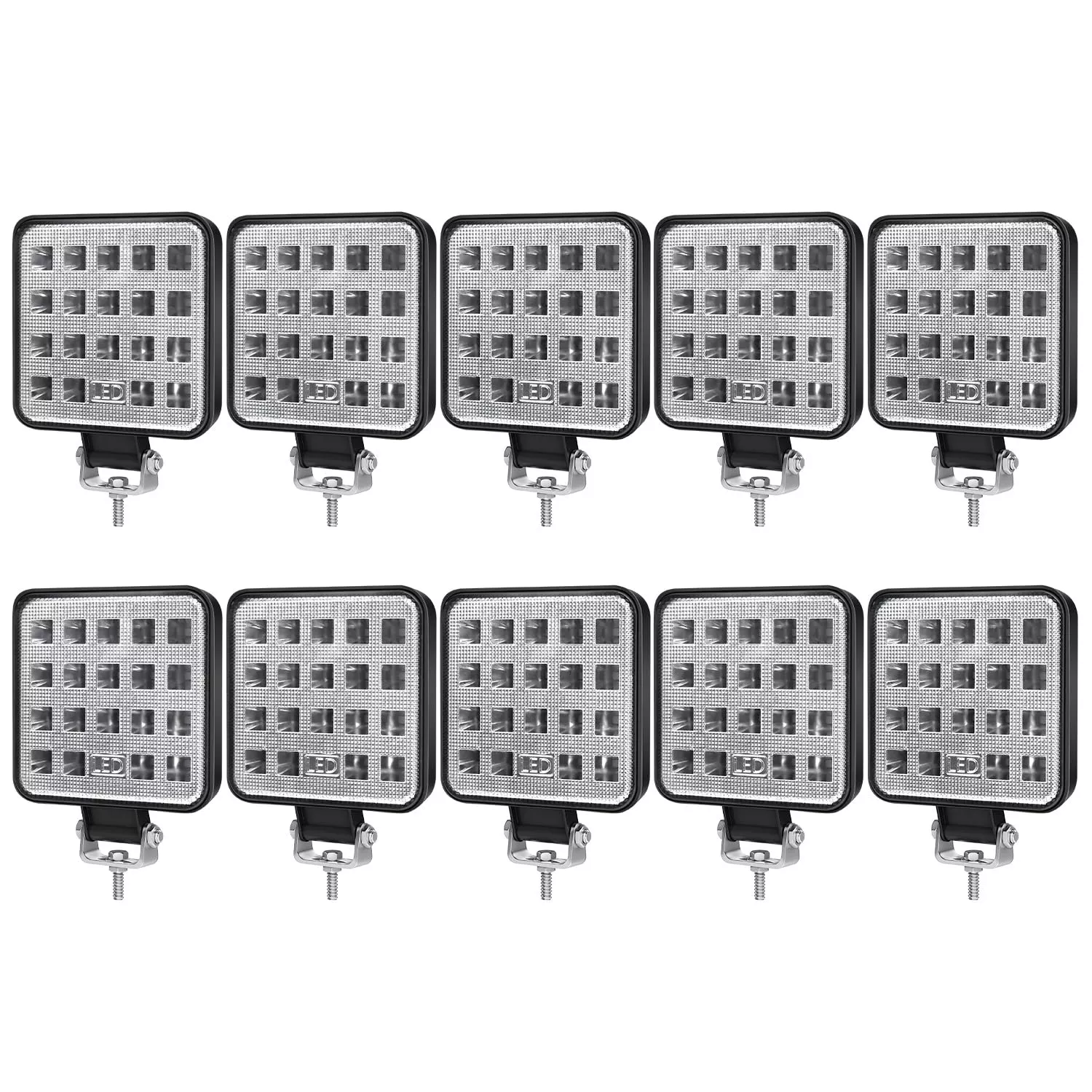 Antom 12V Led Flood Tractor Work Reserve Lights, 57W Backup Driving Lights For Tow Trucks, Tractor, Trailer Cargo, Skid Steer, Forklift, Kayak (10Pcs Square)