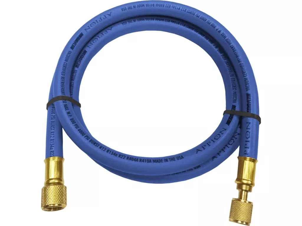 APPION 9802805 3/8" Refrigerant Hose, Vacuum Certified, 6' Length, Blue, Rubber
