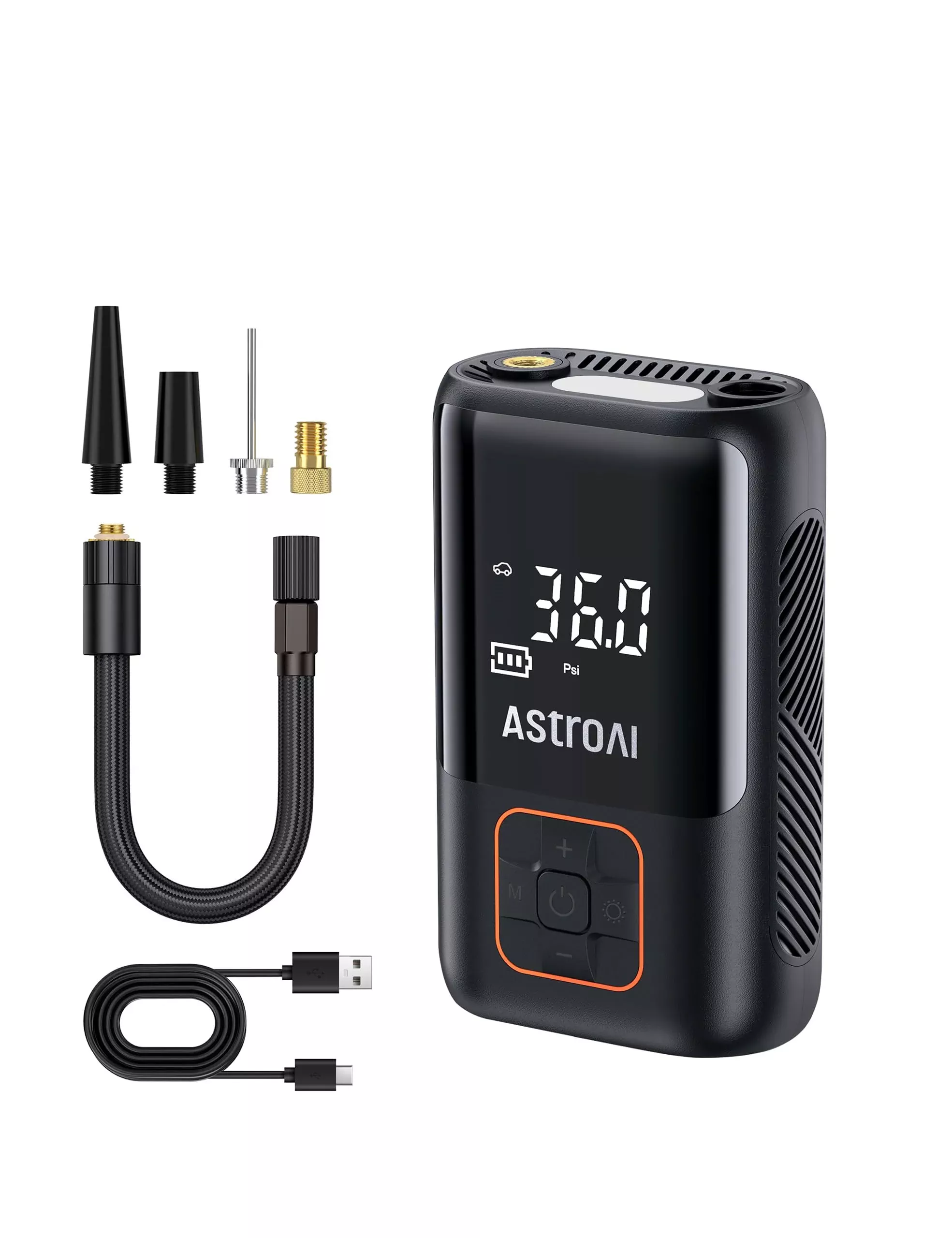 Astroai Tire Inflator Portable Air Compressor Cordless Ultra-Lightweight Car Tire Pump 150 Psi Bike Pump With Led Lights & Digital Screen Air Pump For Cars, Motorcycles, E-Bikes, Balls-Black