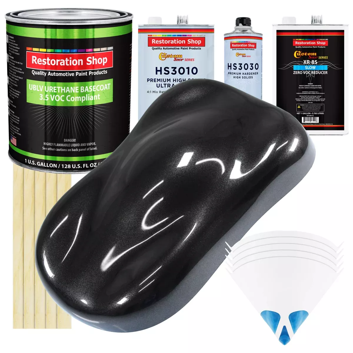 Black Sparkle Metallic - LOW VOC Urethane Basecoat with Premium Clearcoat Auto Paint (Complete Slow Gallon Paint Kit) Professional Automotive Coating