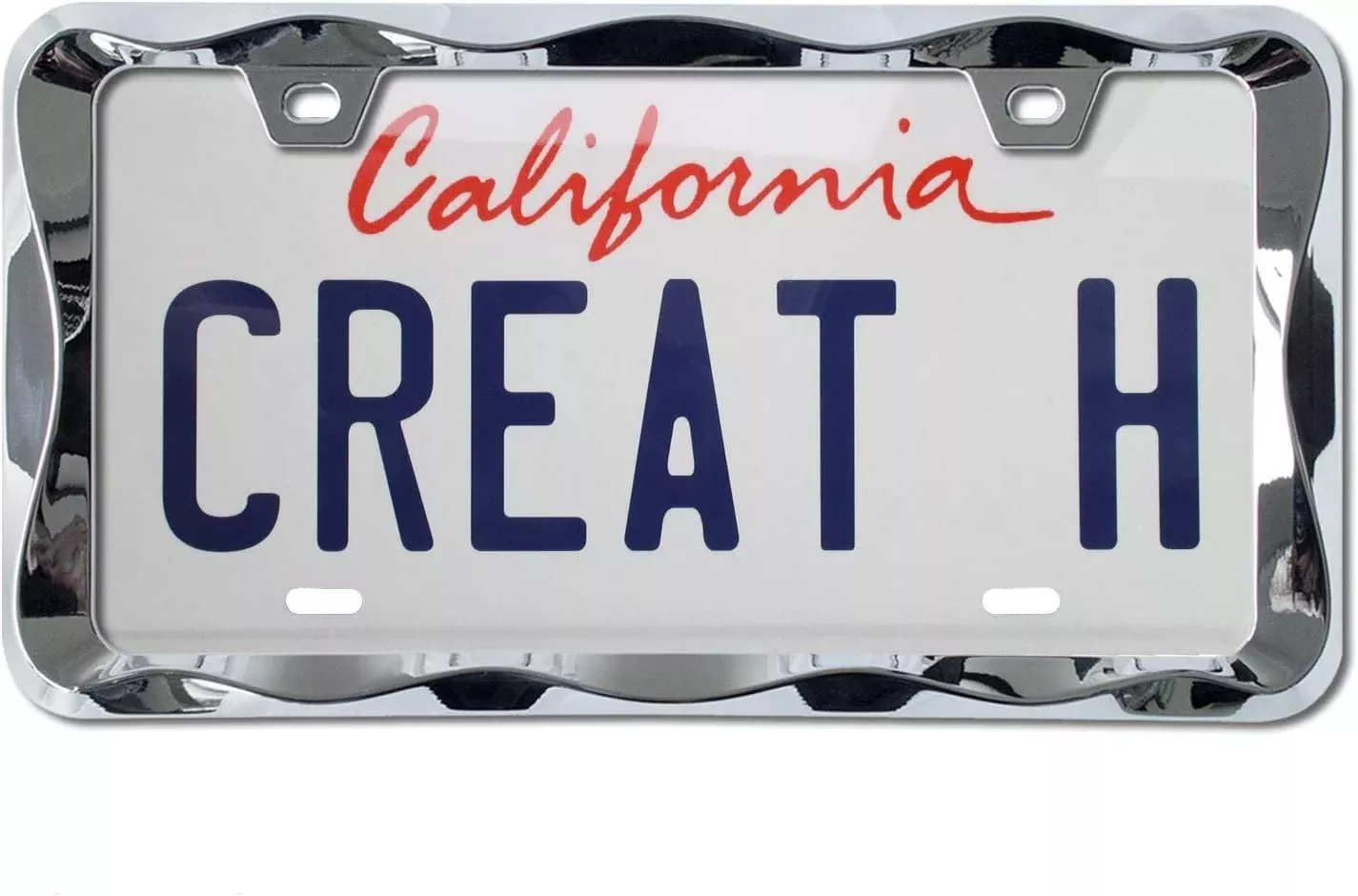 Creathome Chrome License Plate Frame - 3D Curly Wave Pattern, Zinc Alloy Metal, Model CHLPF18003, Size 1