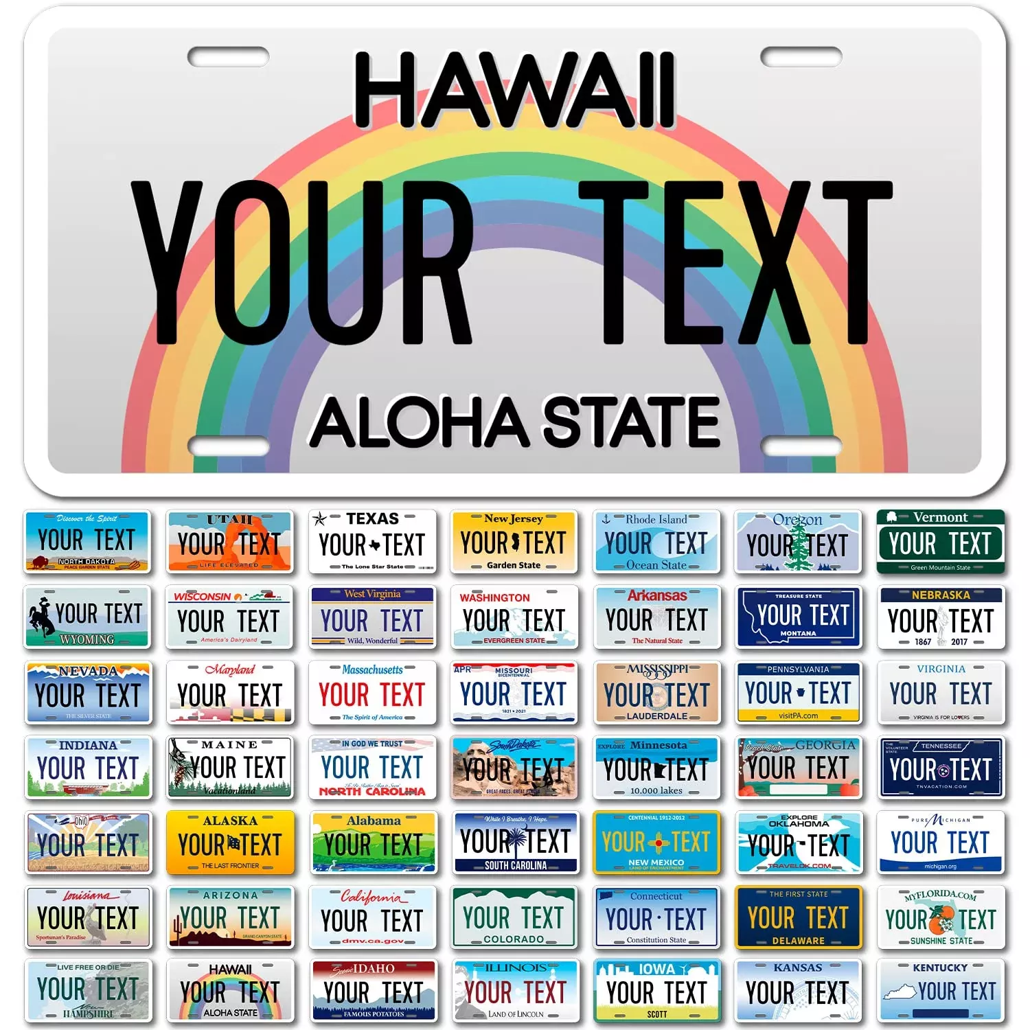 Custom Hawaii License Plate, Personalized 50 States Fake License Plate For Front Of Car Sign 6X12 Inches, Rust Free .040 Aluminum, Fade Resistant, Made In Usa By Sigo Signs