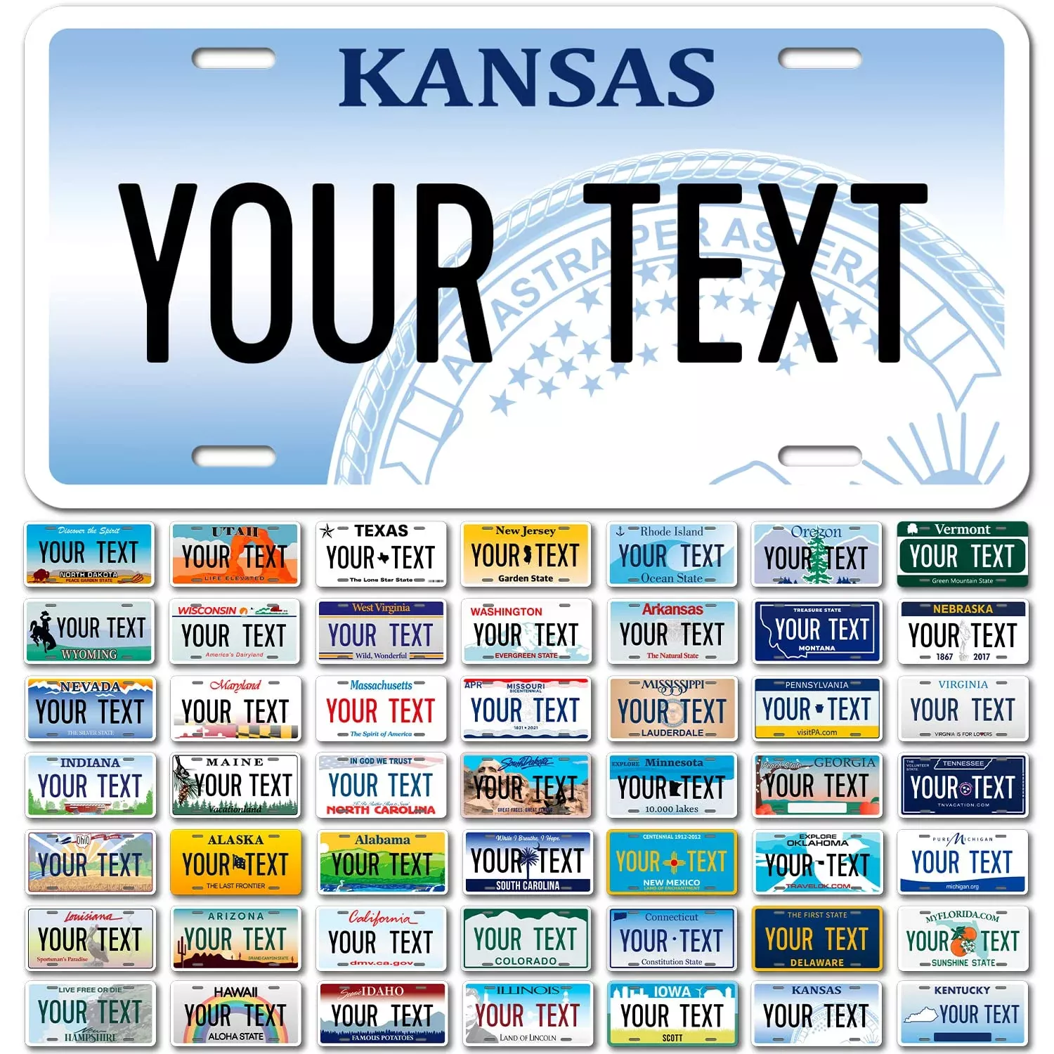 Custom Kansas License Plate, Personalized 50 States Fake License Plate For Front Of Car Sign 6X12 Inches, Rust Free .040 Aluminum, Fade Resistant, Made In Usa By Sigo Signs