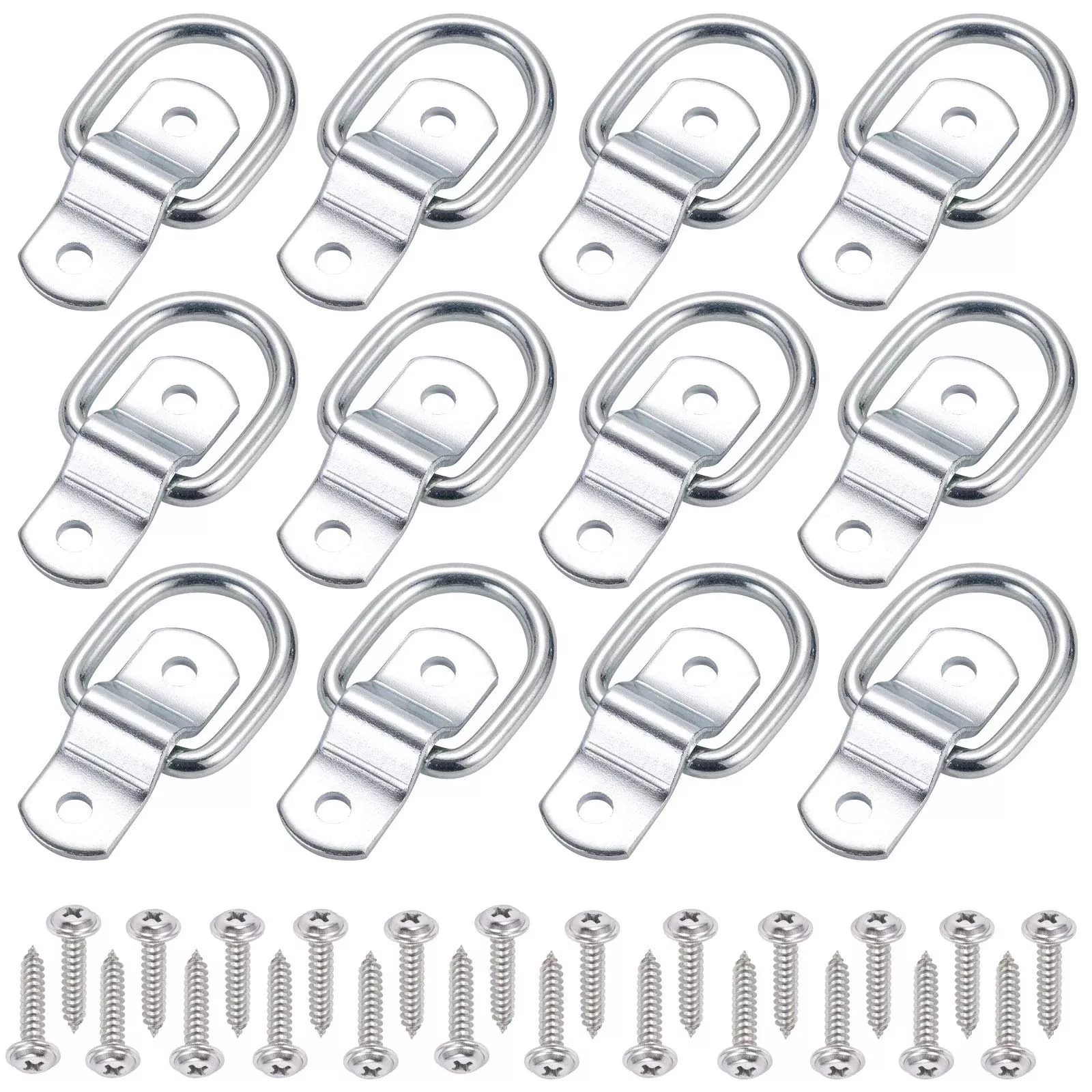 Czc Auto 12 Pack D Ring Tie Down Anchors 1/4 Heavy Duty Iron Trailer Tie Down Hooks For Truck, Trailer, Camper, Warehouse, Boat, Cargo Control & Surface Mount, With Screws