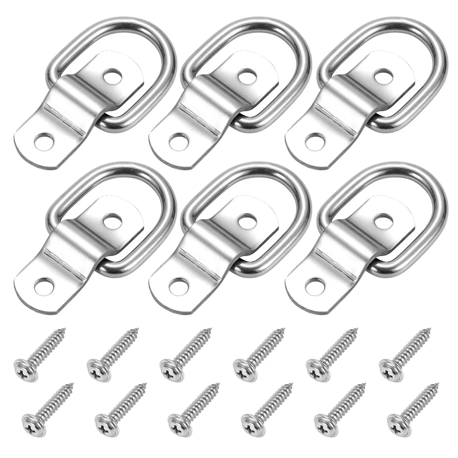 Czc Auto 6 Pack D Ring Tie Down Anchors 1/4 Heavy Duty Stainless Steel Trailer Tie Down Hooks For Truck, Trailer, Camper, Warehouse, Boat, Cargo Control & Surface Mount, With Screws