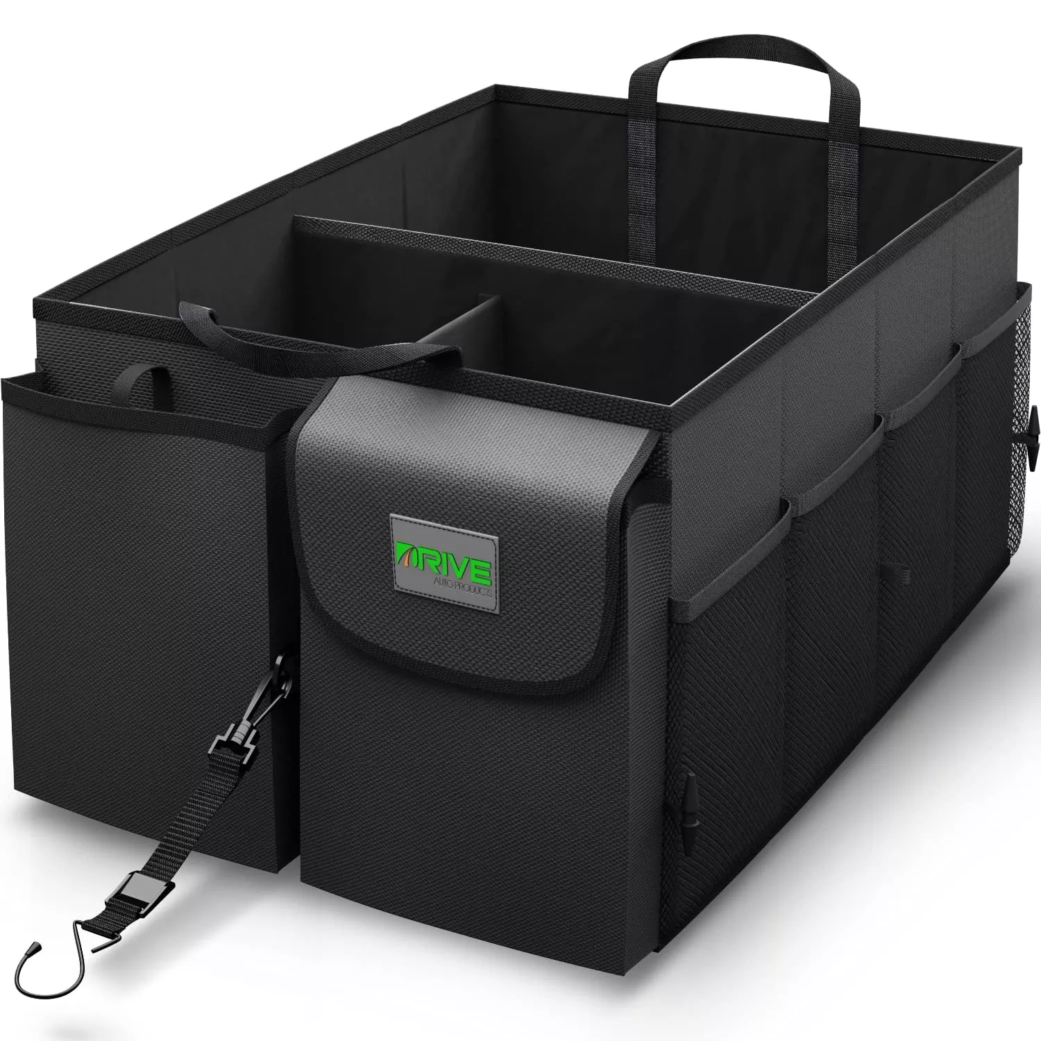 DRIVE AUTO Car Trunk Organizer - Collapsible, Multi-Compartment, Black, Oxford 600D Canvas, 1 Pack, Model 8542118733