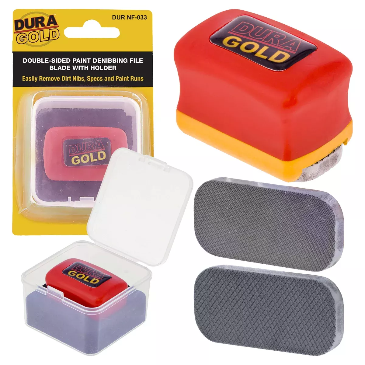 Dura-Gold Double-Sided Denibbing File with Magnetic Holder - Professional Automotive Paint Nib & Run Remover Tool - Shave Off Surface Defects Imperfections, Remove Runs, Sags, Dust Dirt, Car Detailing