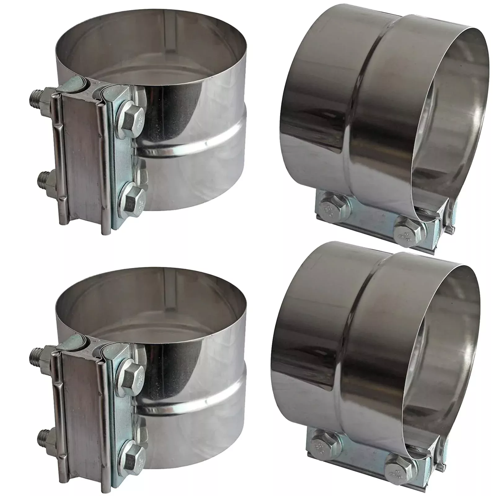 Exhaust Clamps Band Clamp 5 Lap Joint - Stainless Steel Lap Joint Exhaust Band Clamp With 1 Block 4Pcs For 5 Od To 5 Id Exhaust Pipe, Muffler, Elbow And Exhaust Tubing Connection(4 Pack)