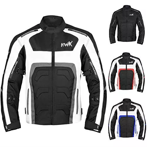 HWK Spyder Motorcycle Jacket for Men, XL, Black, Weather Resistant Cordura, Impact Protection Armor, Model HWK-T1
