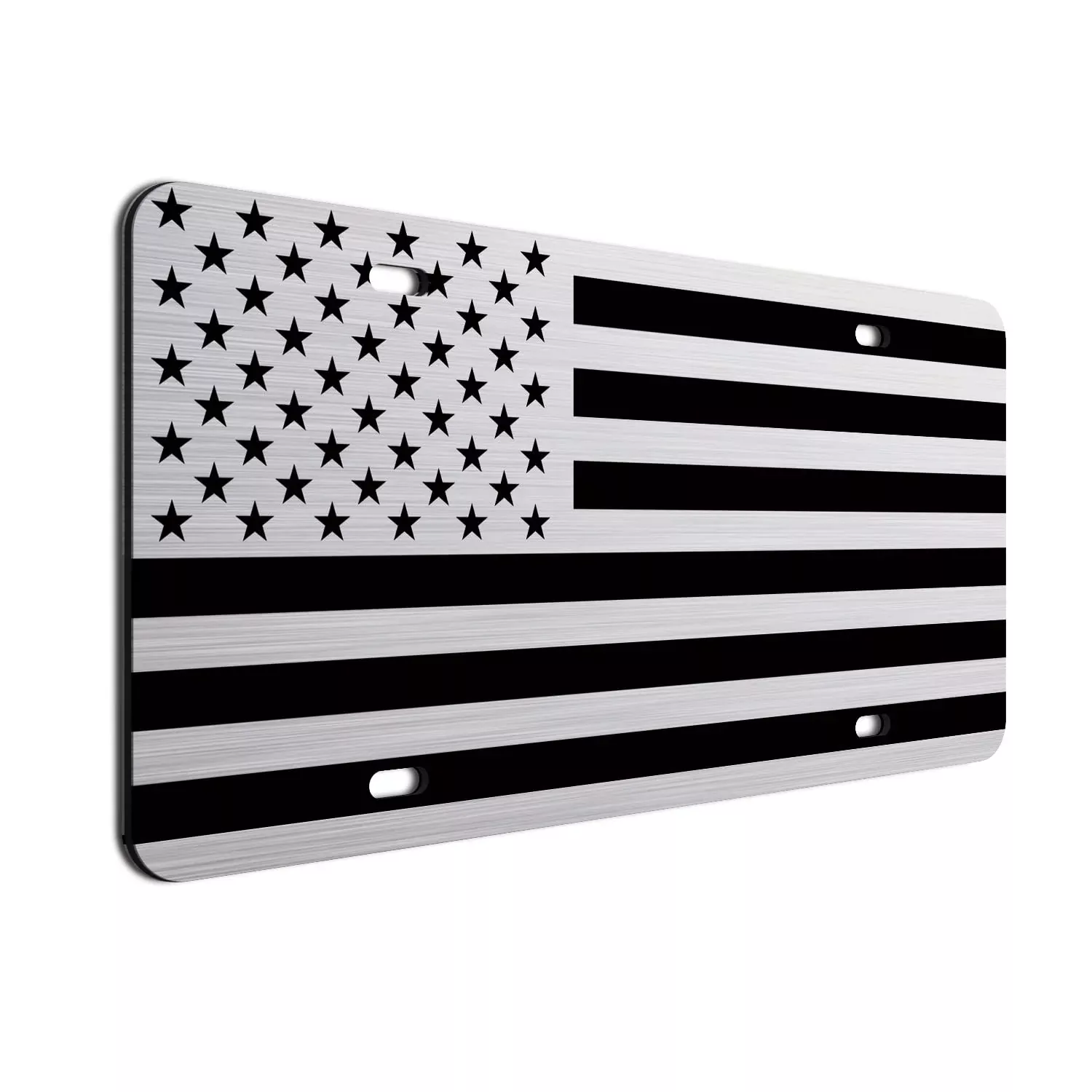Inverted American Flag License Plate On 1/8 Brushed Aluminum Composite Heavy Duty Patriot Usa Car Tag