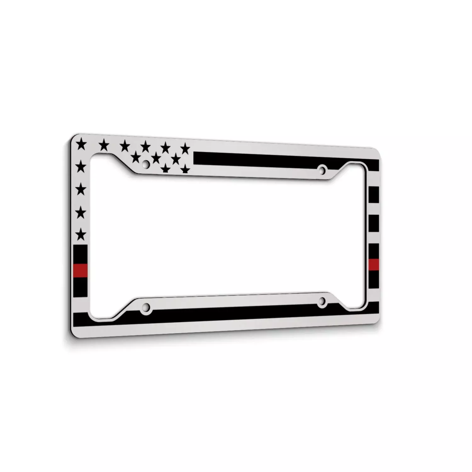 Jass Graphix American Flag License Plate Frame - Thin Red Line- Car Tag Frame -Red On White Firefighter