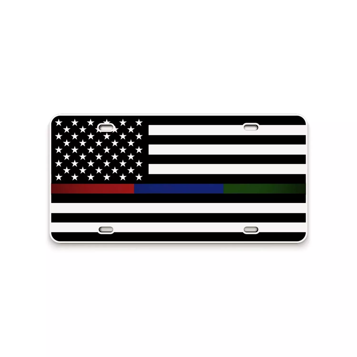 Jass Graphix Thin Blue Line Thin Red Line Thin Green Line American Flag License Plate Matte Black On 1/8 White Aluminum Composite Heavy Duty Tactical Patriot Usa Car Tag