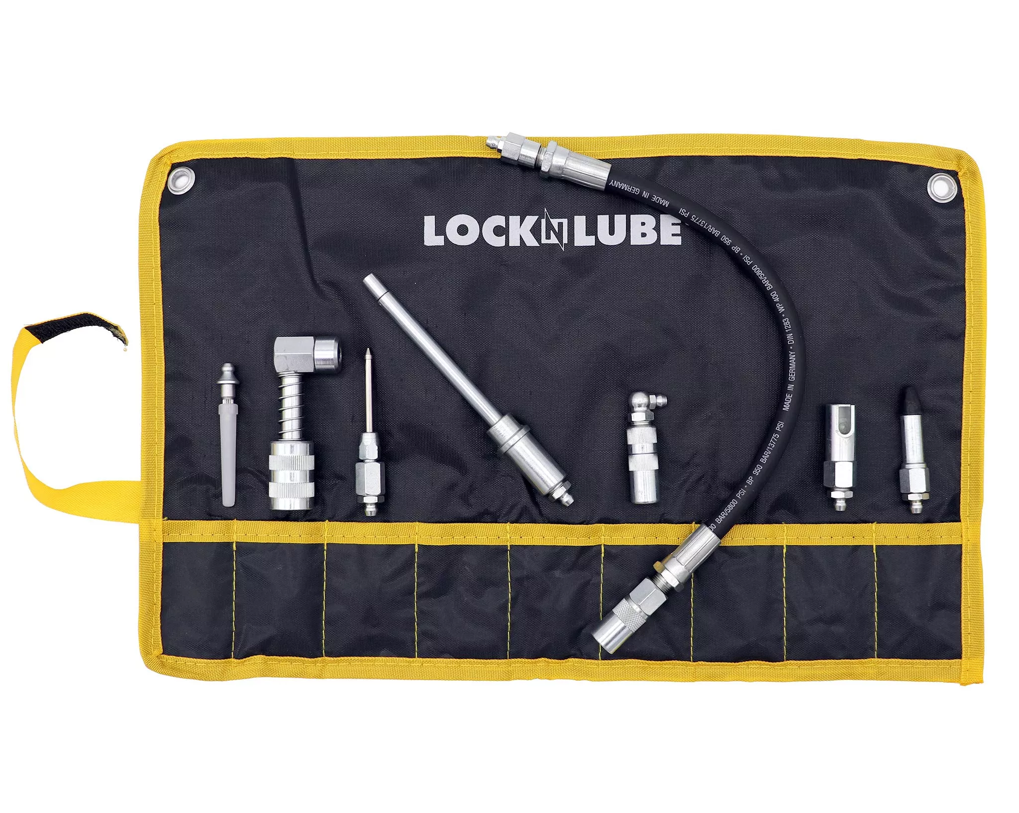 LockNLube 8-Piece Quick Connect Greasing Accessory Kit - Model LNL210 for Easy Grease Fitting Access on Any Machine