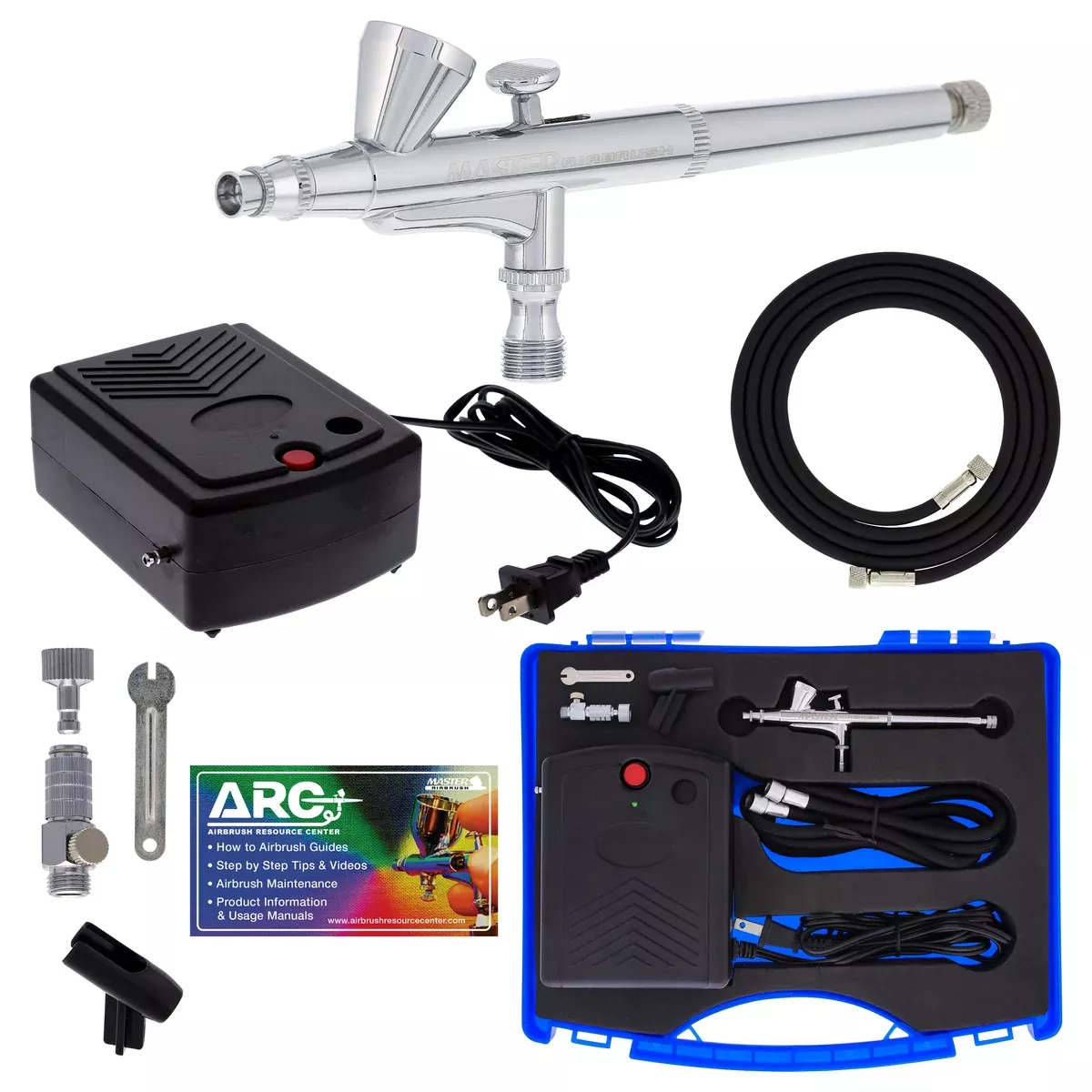 Master Airbrush Multi-Purpose Airbrush Decorating Kit with Dual-Action Air Brush (G34), Multi-Purpose Mini Air Compressor, Hose, Storage Case