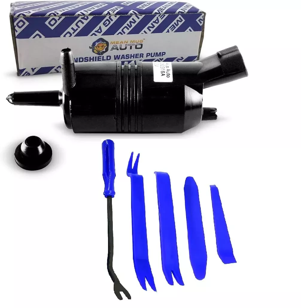Mean Mug Auto 16212-31620A Front Windshield Washer Pump With 5 Pcs Auto Trim Removal Set - Compatible With Chevy, Gmc, Buick, Pontiac, Oldsmobile - Replaces Oem #: 22127652, 22127653, 89025062