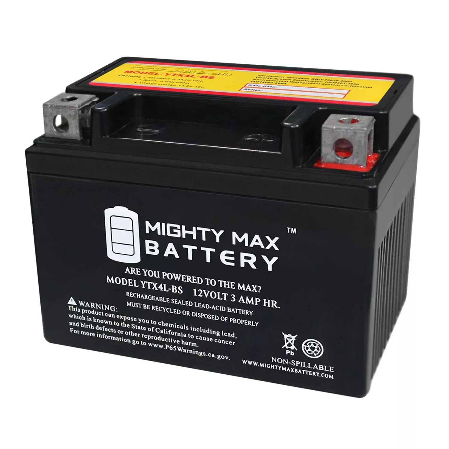 Mighty Max Battery Ytx4L-Bs Sla Battery For Atv Quad Dirt/Pit Bike 50/70/110/125 Cc Brand Product
