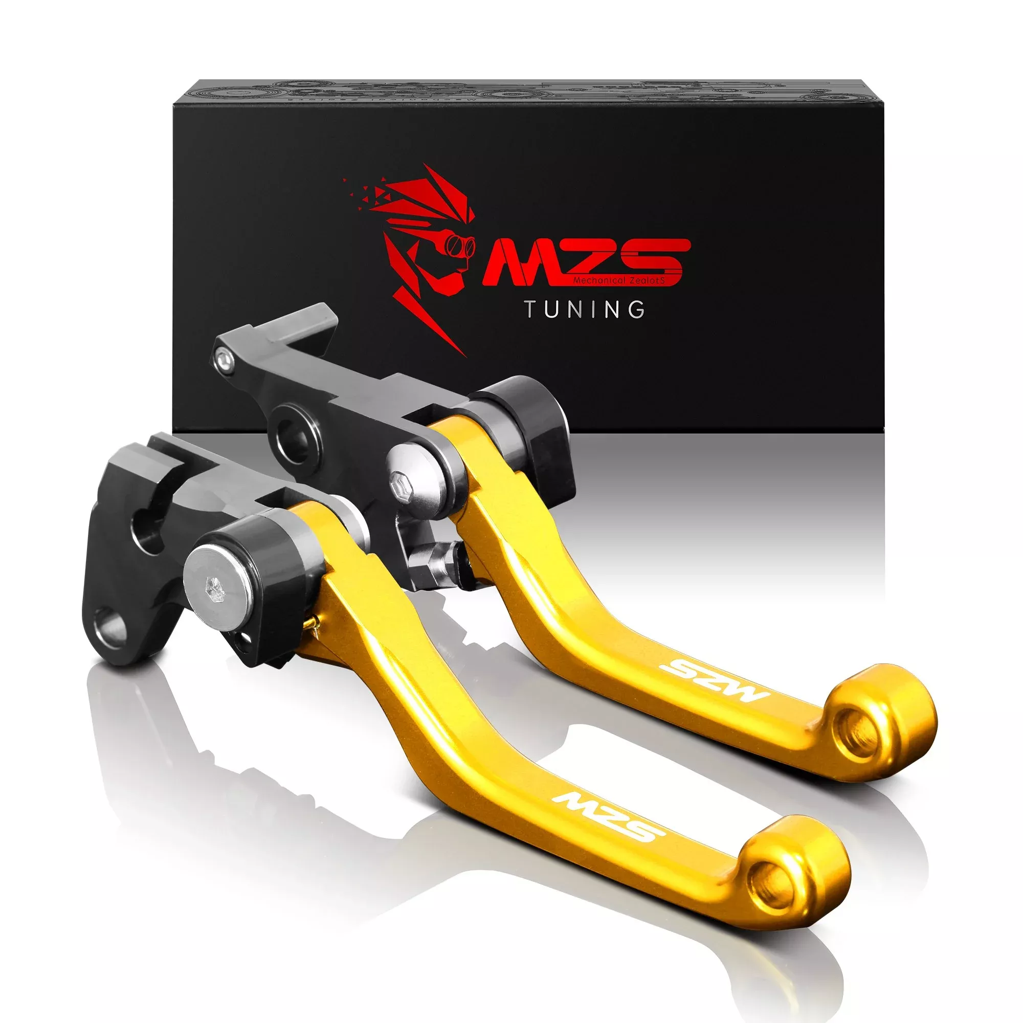 MZS Gold Adjustable CNC Brake Clutch Levers for DR200S/DR250R/DRZ400/DRZ400S/DRZ400SM 2015-2021, Aluminum Construction
