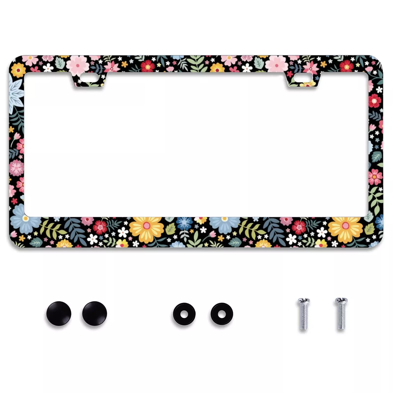 Personalise Colorful Floral Flowers License Plate Frame License Plate Frames Car Universal Stainless Steel Accessories Cars Decor With 2 Holes And Screws Fits Standard Us Vehicles Size 12.2 X 6 Inches