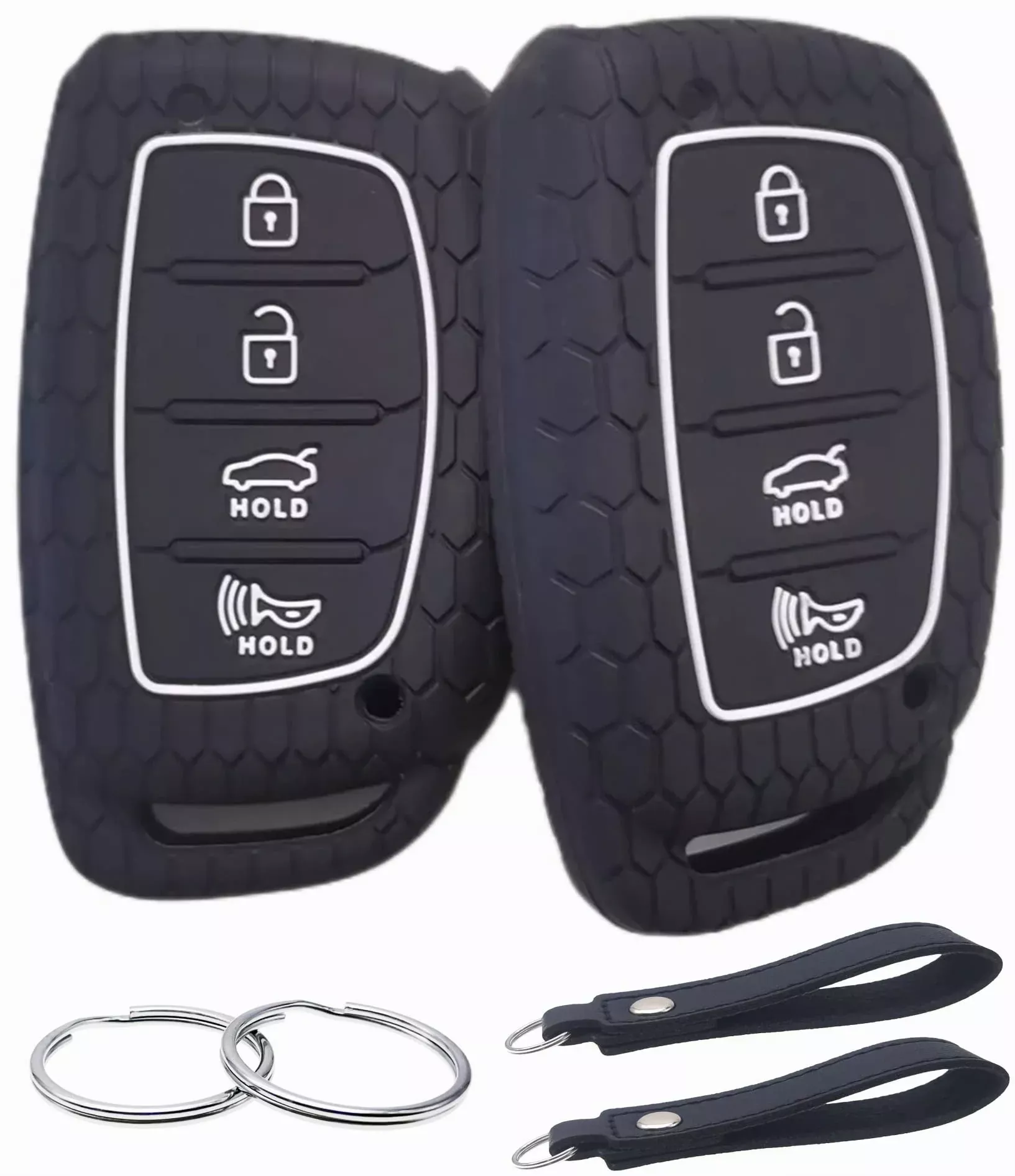 Reprotecting Silicone Rubber Key Fob Cover Compatible With 2016-2021 Hyundai Elantra Elantra Gt Ioniq Sonata Tucson Sy5Mdfna433«Not For Keys With Eject/Fold Buttons»(4 Button Smart Key, Black Rose)