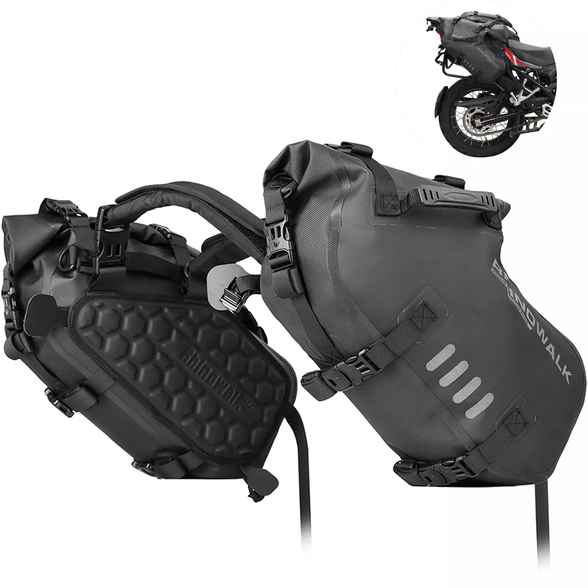 Rhinowalk Motorcycle Saddle Bags, Waterproof Anti-Vibration Motor Side Bags, Shoulder Bag 18L(9L*2), For Most Adventure And Sport Motorcycle Racks, 1 Pair