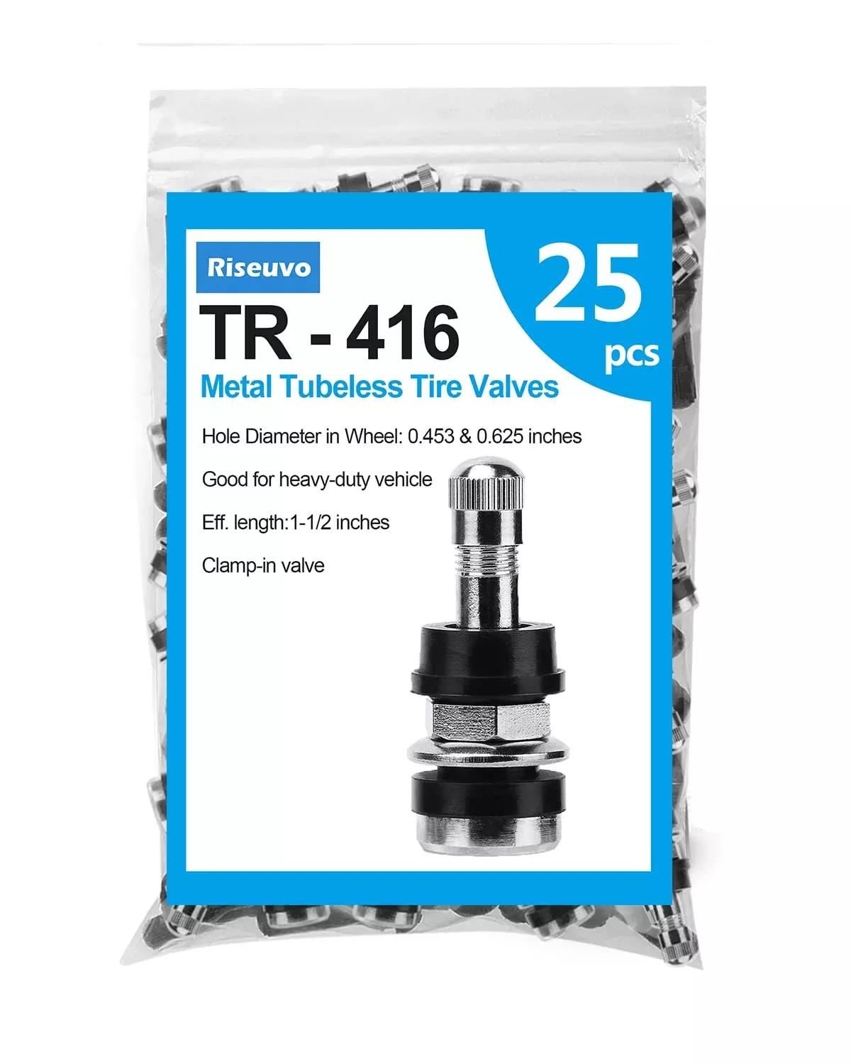 Riseuvo 25Pcs Tr416 Outer Mount Metal Valve Stem High-Pressure High Pressure Valve Stems Clamp-In Valves