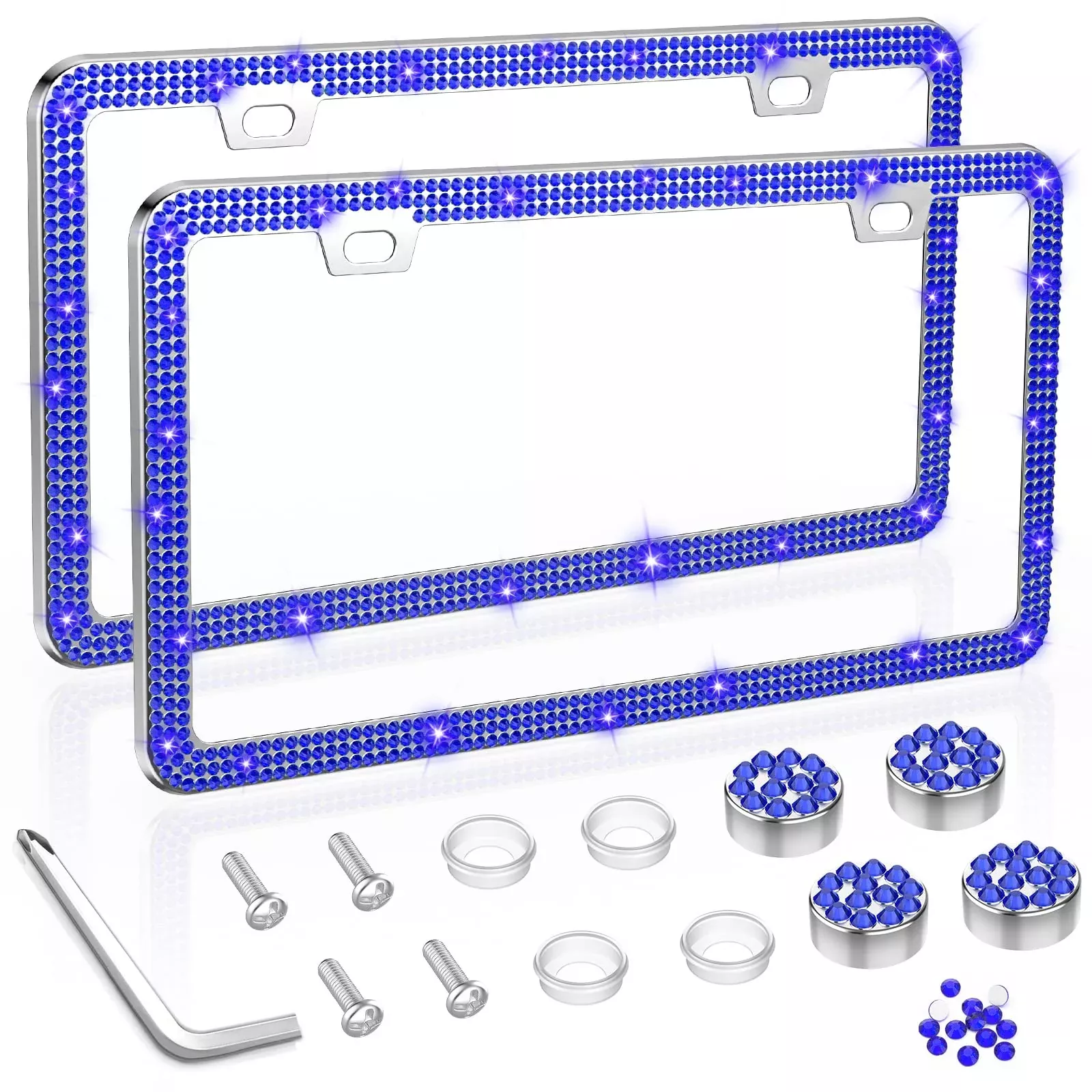 Share&Care Bling License Plate Frame, Crystal License Plate Cover, Car License Plate Holder With Rhinestone Crystal Diamond Screw Set - 1 Pack (White1)
