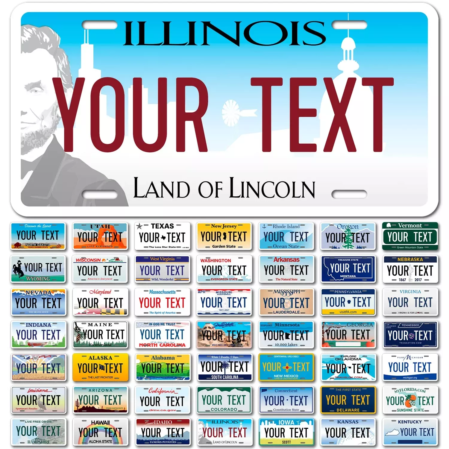 Sigo Signs Custom Illinois Mini License Plate, 3x6 Inches, Rust-Free Aluminum, Personalized Front Car Sign
