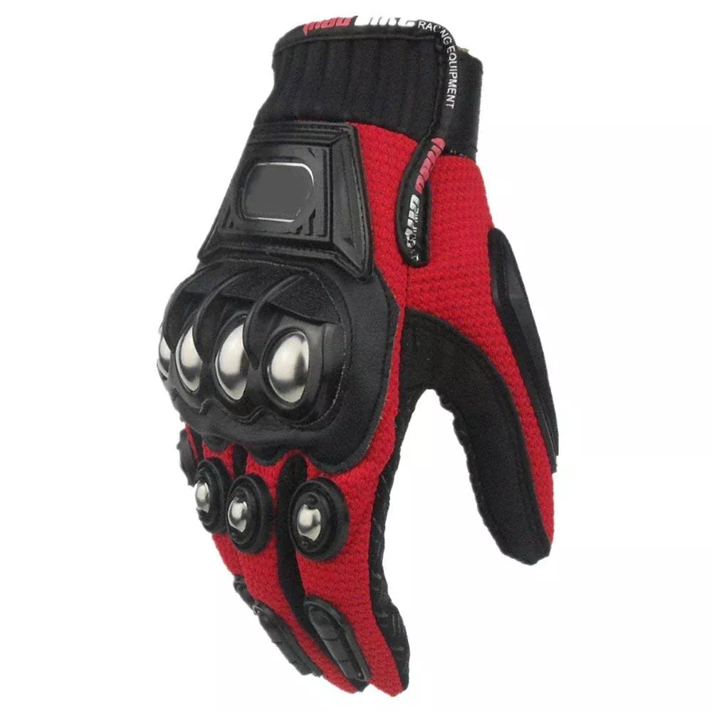 Steel Outdoor Knuckle Motorcycle Motorbike Powersports Safety Gloves (X-Large, Red)