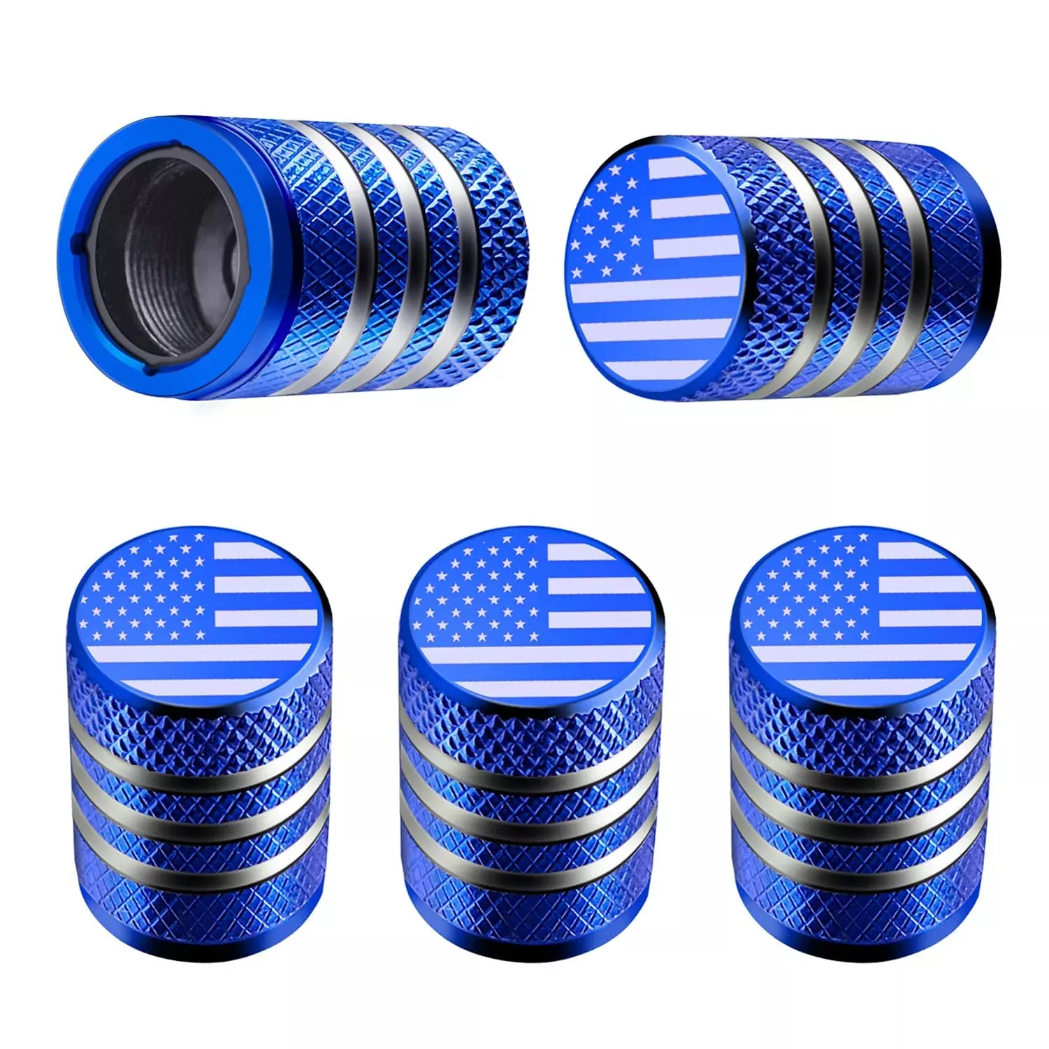 Tire Valve Stem Cap Cover - (5 Pack) Tire Air Cap Metal With Plastic Liner Corrosion Resistant Leak-Proof American Flag For Car Truck Motorcycle Bike Red