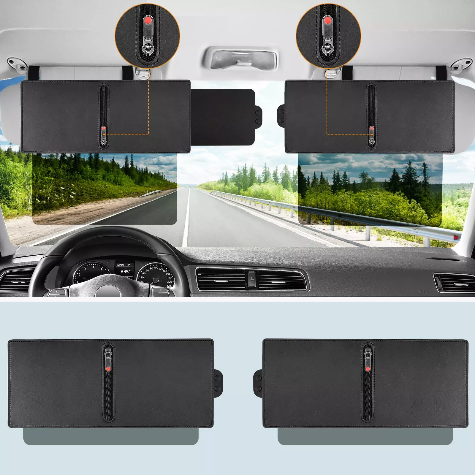 Veharvim 2 Pack Polarized Sun Visor Extender/ Extension With Pc Lens And Side Sunshade, Anti-Glare, Uv-Filtering For Car With Zipper Slider (Driver + Passenger Side), Upgraded Uv400