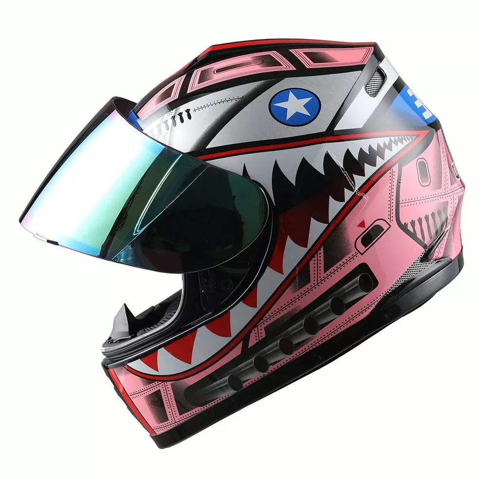 Wow Motorcycle Full Face Helmet Street Bike Bmx Mx Youth Kids Shark Pink