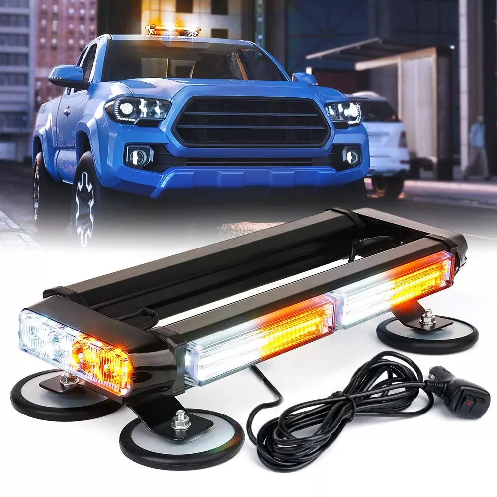 Xprite White Amber Cob Led Strobe Rooftop Flashing Light Bar Double Side Hazard Warning Beacon Lights W/Magnetic Base For Emergency Safety Vehicles Tow Trucks Cars Tractor Snowplow
