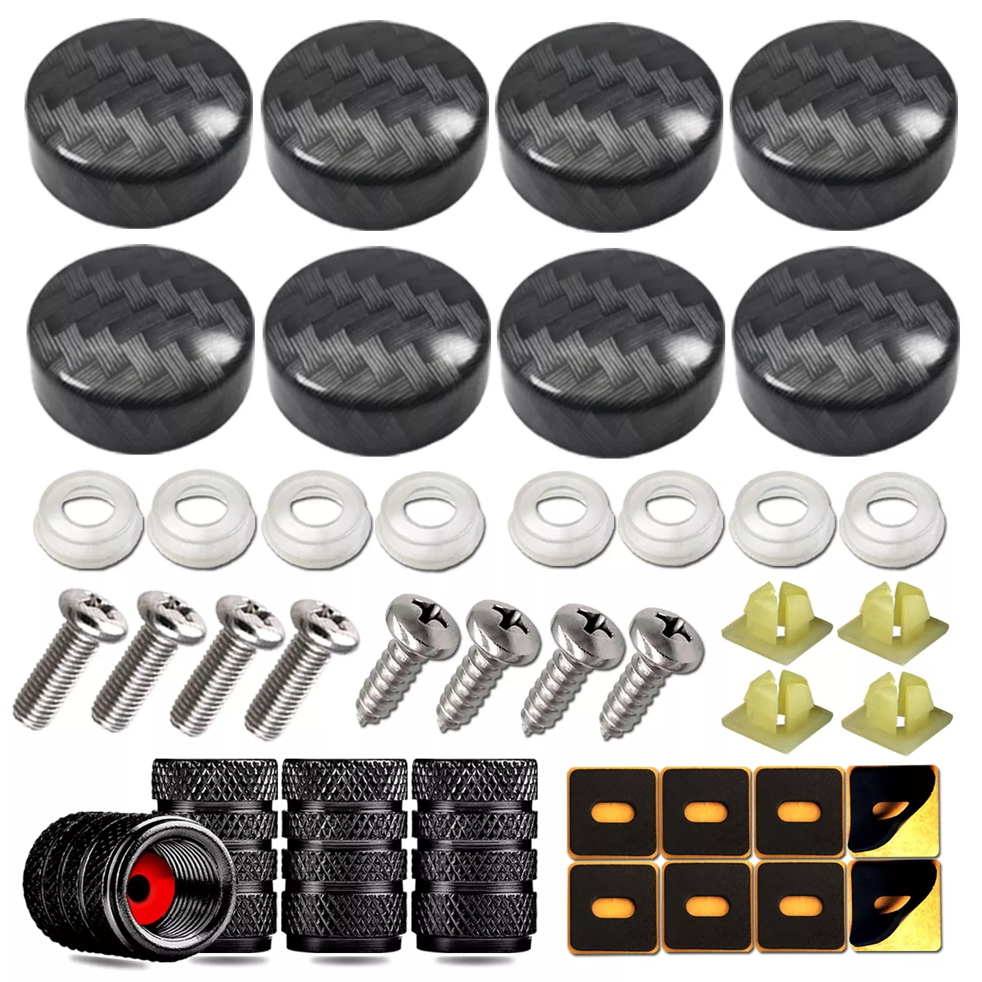 YoUoY Stainless Steel License Plate Screws with Carbon Fiber Caps for Front/Rear Car Tags