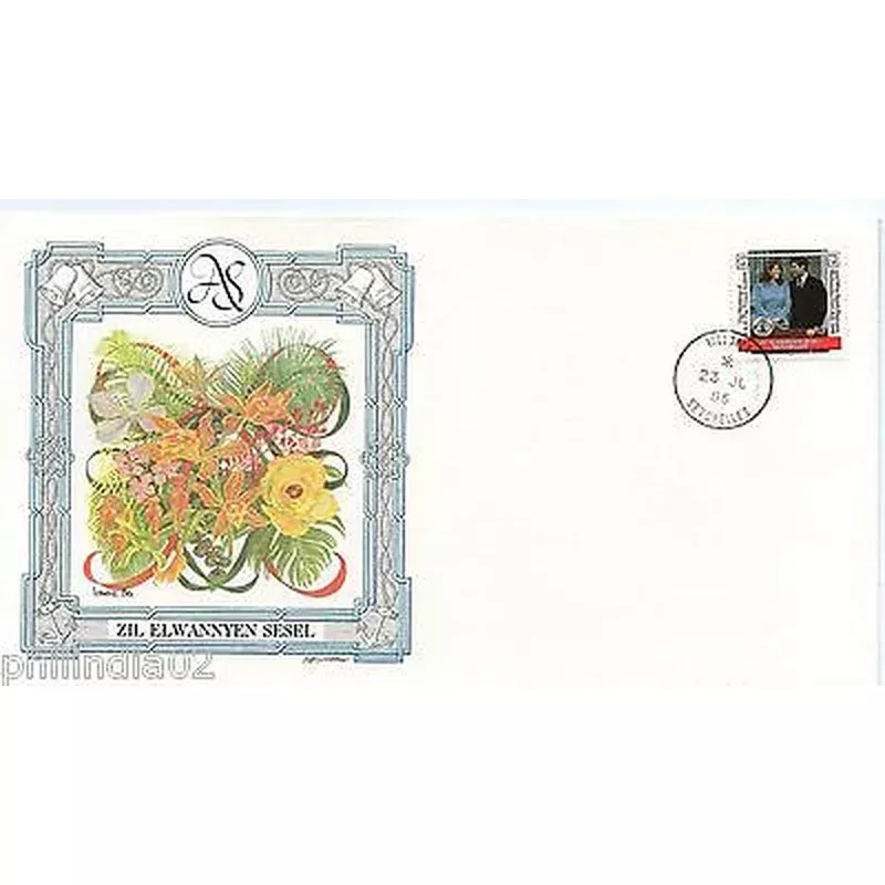Zil Elwannyen Sesel 1986 Royal Wedding Prince Andrew & Sarah Fargusan Flower FDC