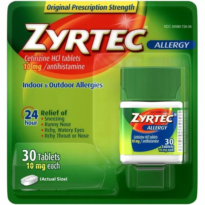 Zyrtec Allergy Tablets – For Runny Nose, Sneezing, Itchy Throat – 30 / Card